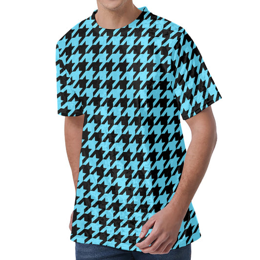 Blue And Black Houndstooth Pattern Print Men's Velvet T-Shirt