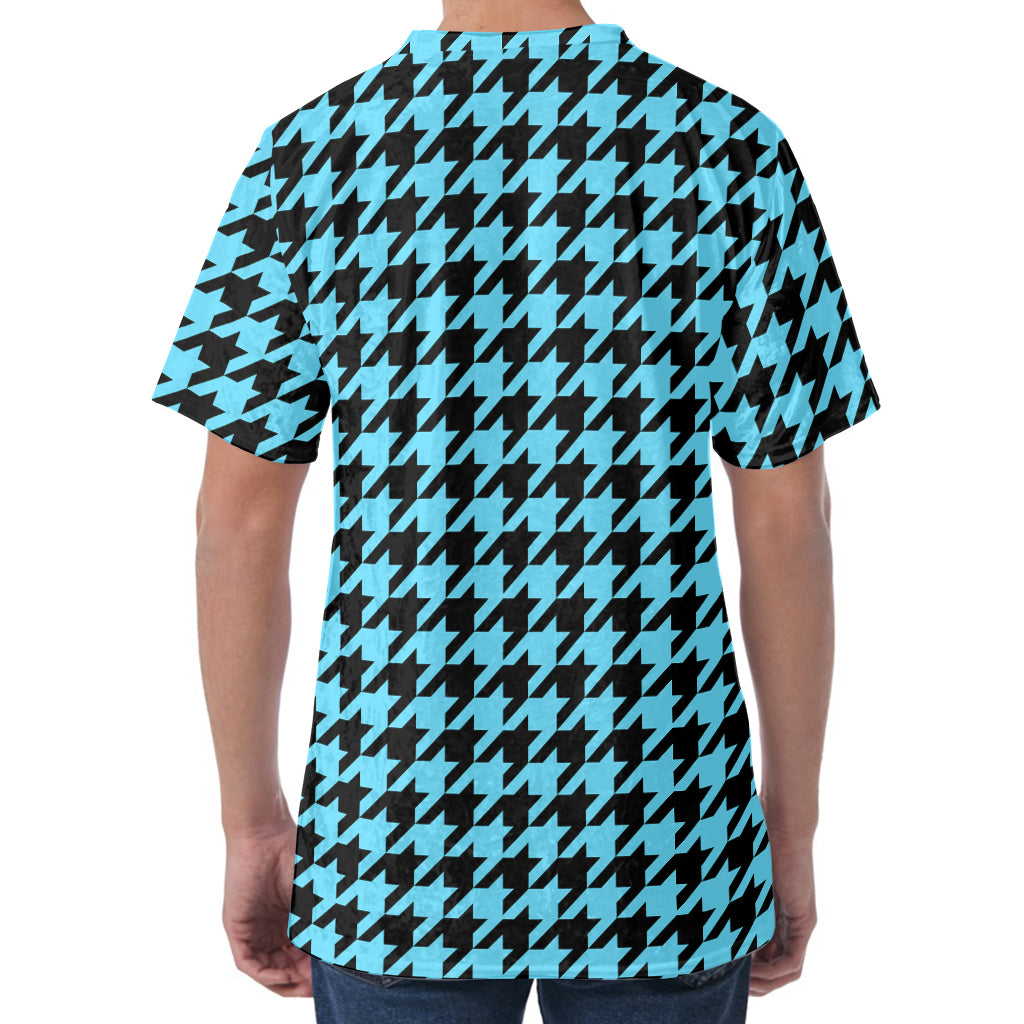Blue And Black Houndstooth Pattern Print Men's Velvet T-Shirt