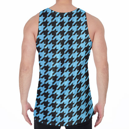 Blue And Black Houndstooth Pattern Print Men's Velvet Tank Top