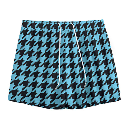 Blue And Black Houndstooth Pattern Print Mesh Shorts