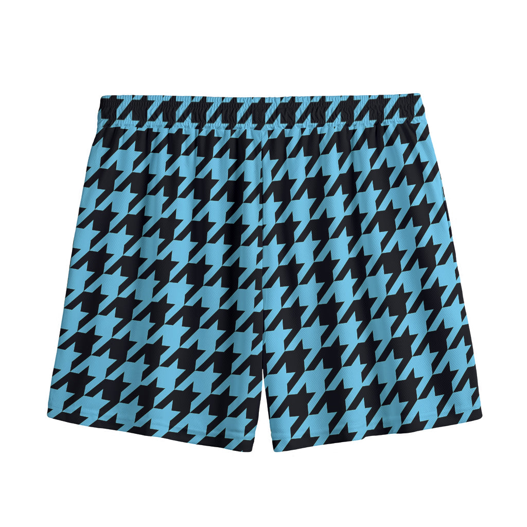 Blue And Black Houndstooth Pattern Print Mesh Shorts