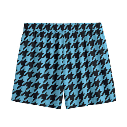 Blue And Black Houndstooth Pattern Print Mesh Shorts