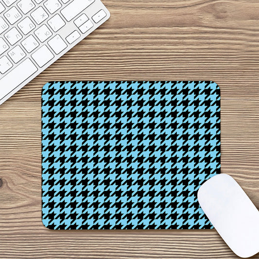 Blue And Black Houndstooth Pattern Print Mouse Pad