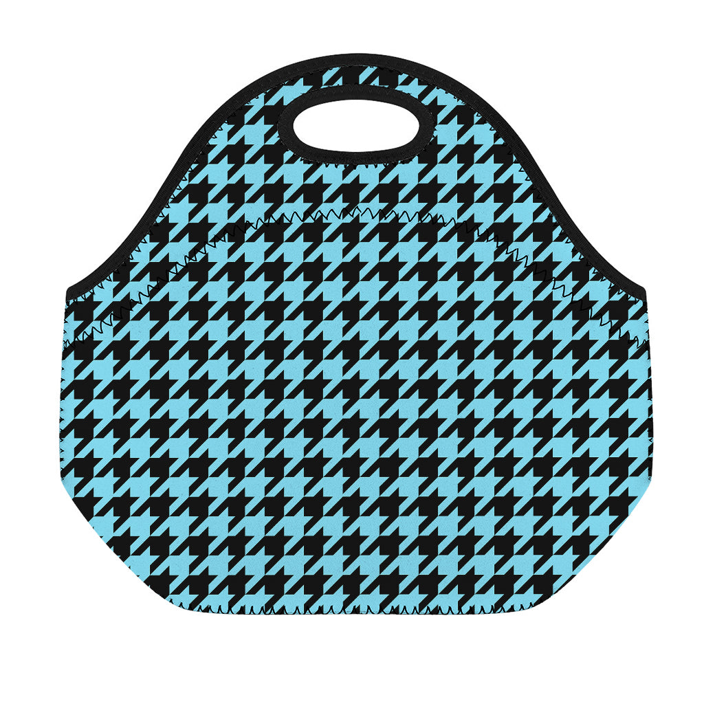 Blue And Black Houndstooth Pattern Print Neoprene Lunch Bag