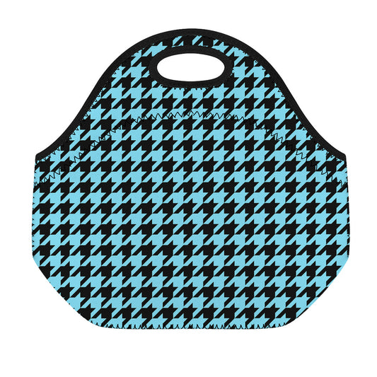 Blue And Black Houndstooth Pattern Print Neoprene Lunch Bag