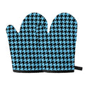 Blue And Black Houndstooth Pattern Print Oven Mitts