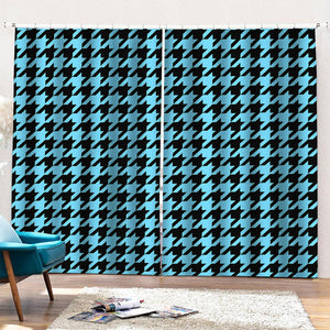 Blue And Black Houndstooth Pattern Print Pencil Pleat Curtains