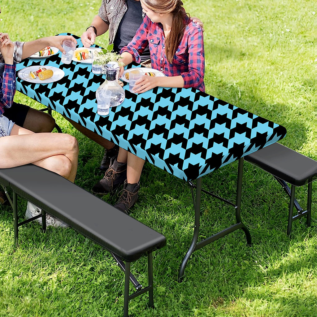 Blue And Black Houndstooth Pattern Print Picnic Table Cover