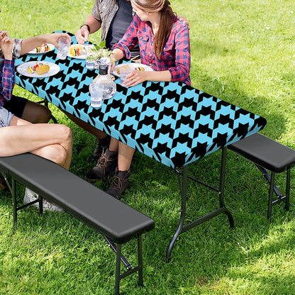 Blue And Black Houndstooth Pattern Print Picnic Table Cover