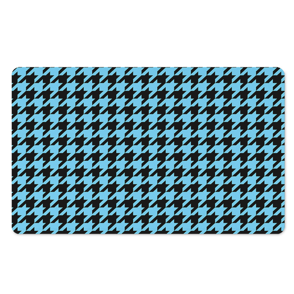 Blue And Black Houndstooth Pattern Print Polyester Doormat