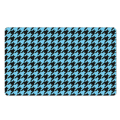 Blue And Black Houndstooth Pattern Print Polyester Doormat
