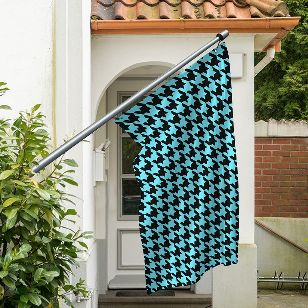 Blue And Black Houndstooth Pattern Print Polyester Flag