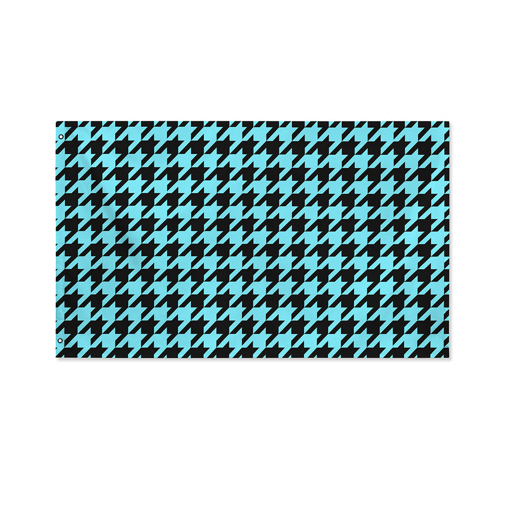 Blue And Black Houndstooth Pattern Print Polyester Flag
