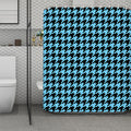 Blue And Black Houndstooth Pattern Print Polyester Shower Curtain