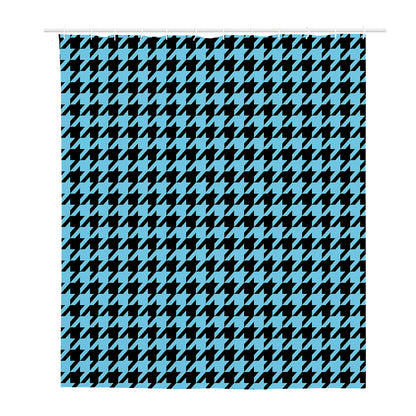 Blue And Black Houndstooth Pattern Print Polyester Shower Curtain
