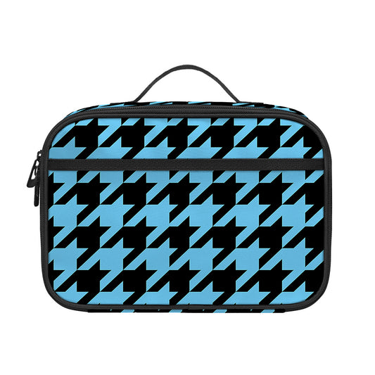 Blue And Black Houndstooth Pattern Print Portable Lunch Bag