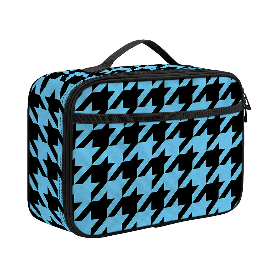 Blue And Black Houndstooth Pattern Print Portable Lunch Bag