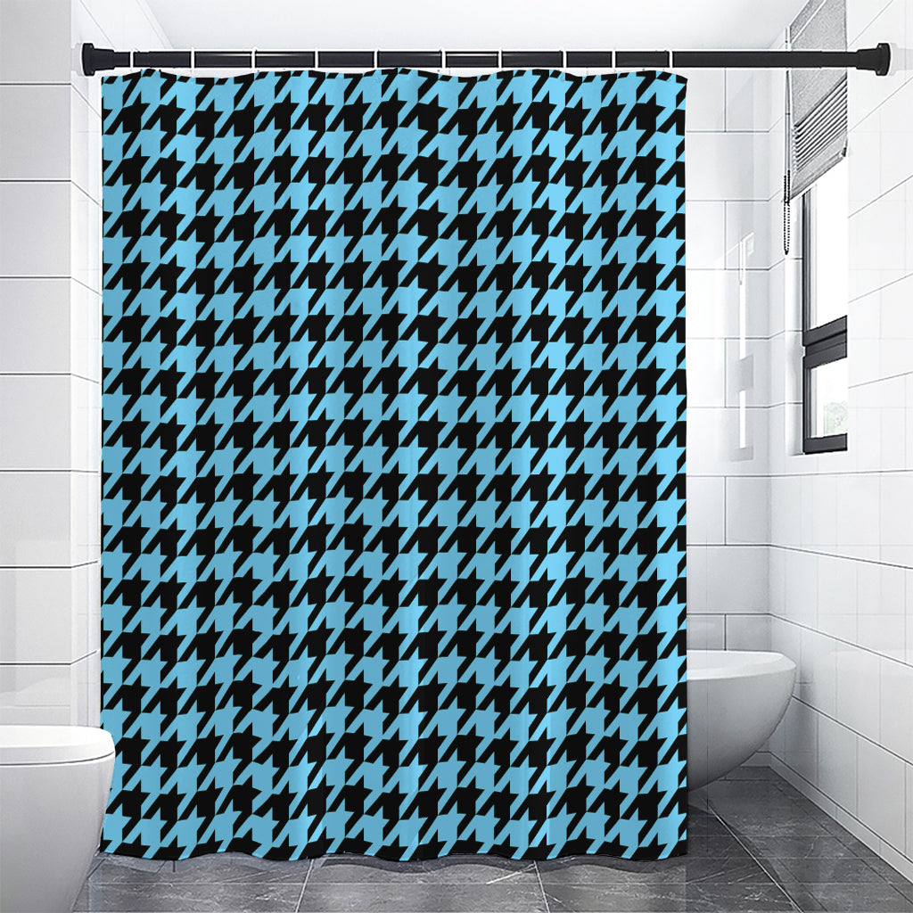 Blue And Black Houndstooth Pattern Print Premium Shower Curtain