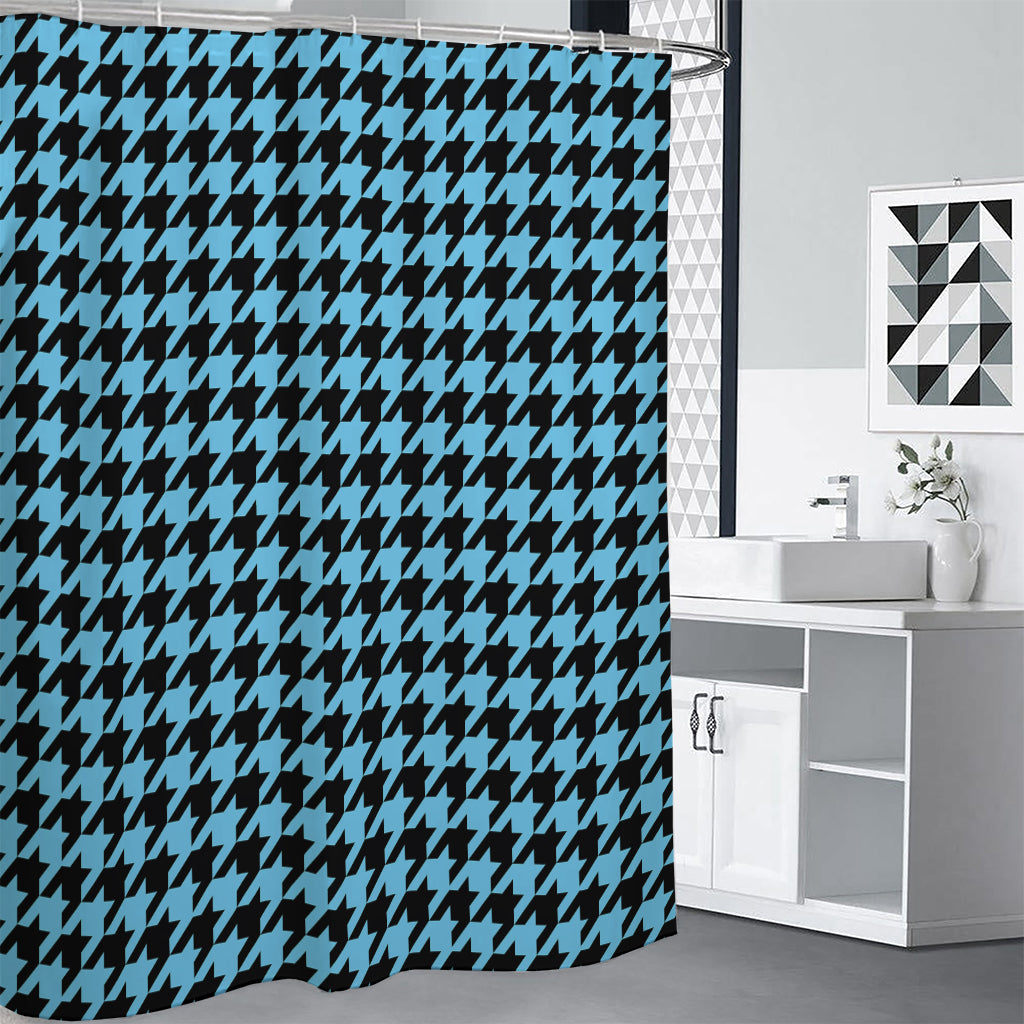 Blue And Black Houndstooth Pattern Print Premium Shower Curtain