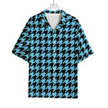 Blue And Black Houndstooth Pattern Print Rayon Hawaiian Shirt