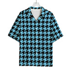 Blue And Black Houndstooth Pattern Print Rayon Hawaiian Shirt