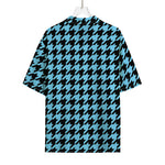 Blue And Black Houndstooth Pattern Print Rayon Hawaiian Shirt