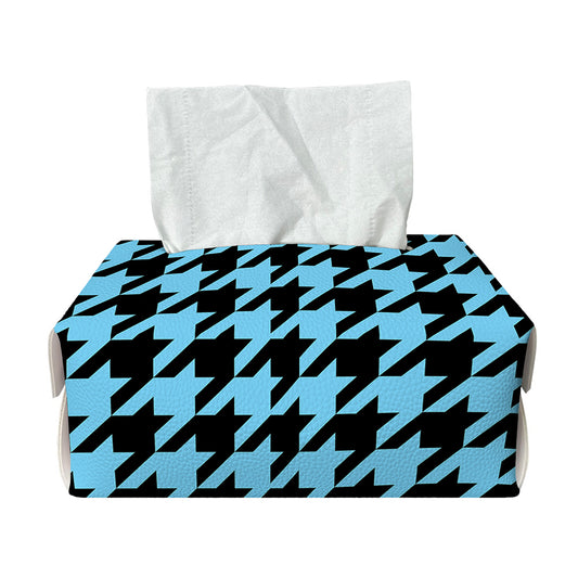 Blue And Black Houndstooth Pattern Print Rectangle Tissue Box Cover