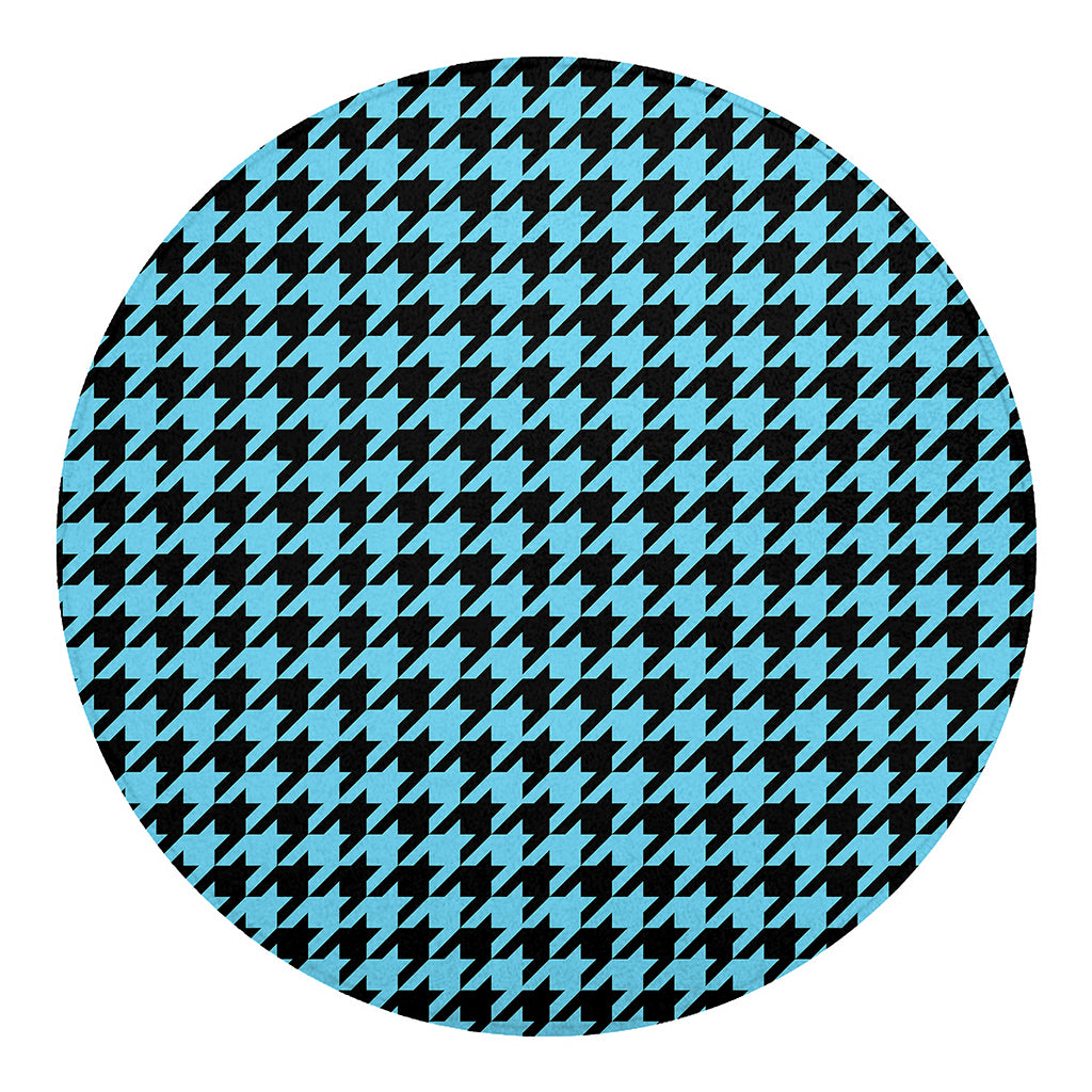 Blue And Black Houndstooth Pattern Print Round Blanket
