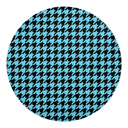 Blue And Black Houndstooth Pattern Print Round Blanket