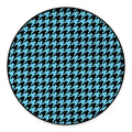 Blue And Black Houndstooth Pattern Print Round Floor Mat