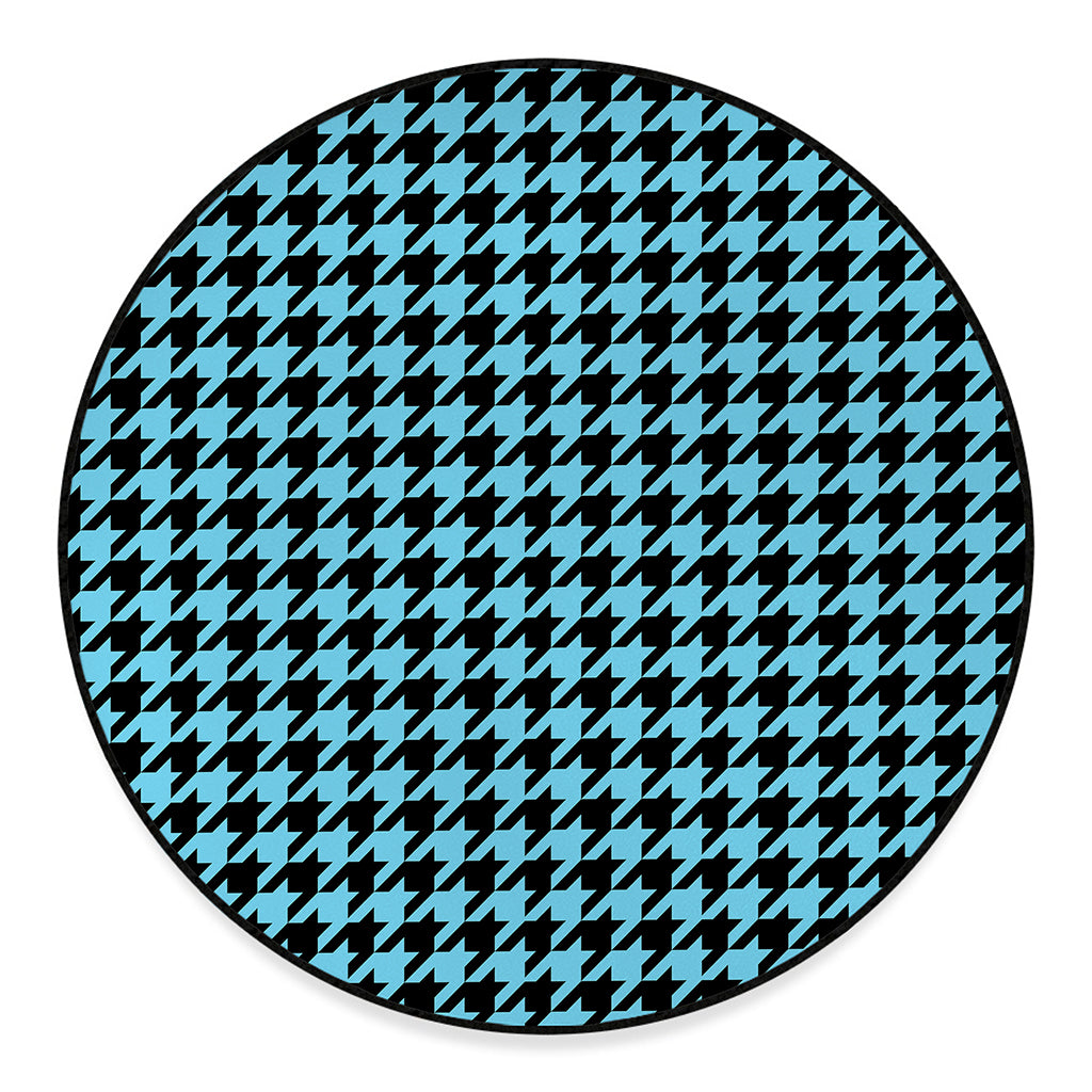 Blue And Black Houndstooth Pattern Print Round Floor Mat