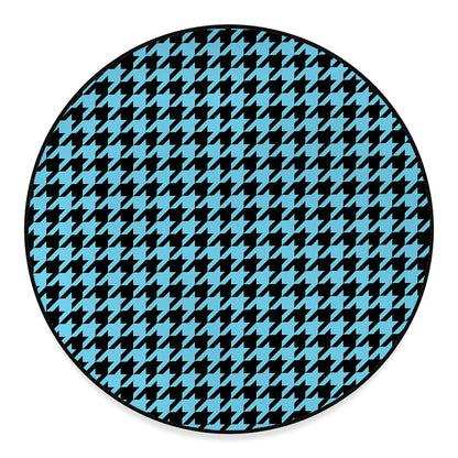 Blue And Black Houndstooth Pattern Print Round Floor Mat