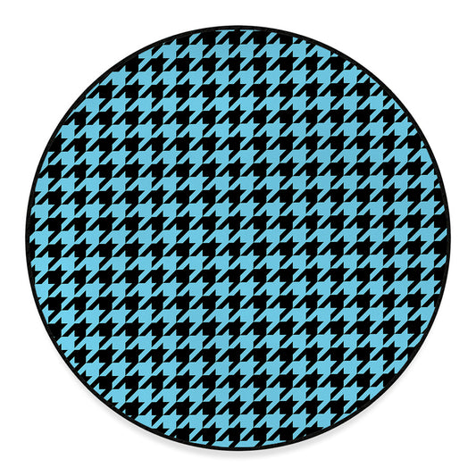 Blue And Black Houndstooth Pattern Print Round Floor Mat