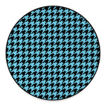 Blue And Black Houndstooth Pattern Print Round Floor Mat