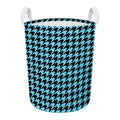 Blue And Black Houndstooth Pattern Print Round Laundry Basket