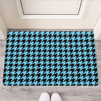 Blue And Black Houndstooth Pattern Print Rubber Doormat