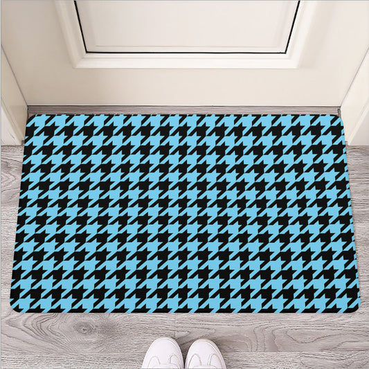 Blue And Black Houndstooth Pattern Print Rubber Doormat