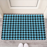 Blue And Black Houndstooth Pattern Print Rubber Doormat