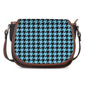 Blue And Black Houndstooth Pattern Print Saddle Bag