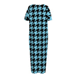 Blue And Black Houndstooth Pattern Print Short Sleeve Long Nightdress