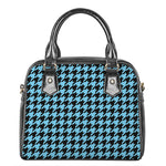 Blue And Black Houndstooth Pattern Print Shoulder Handbag