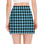 Blue And Black Houndstooth Pattern Print Side Slit Mini Skirt