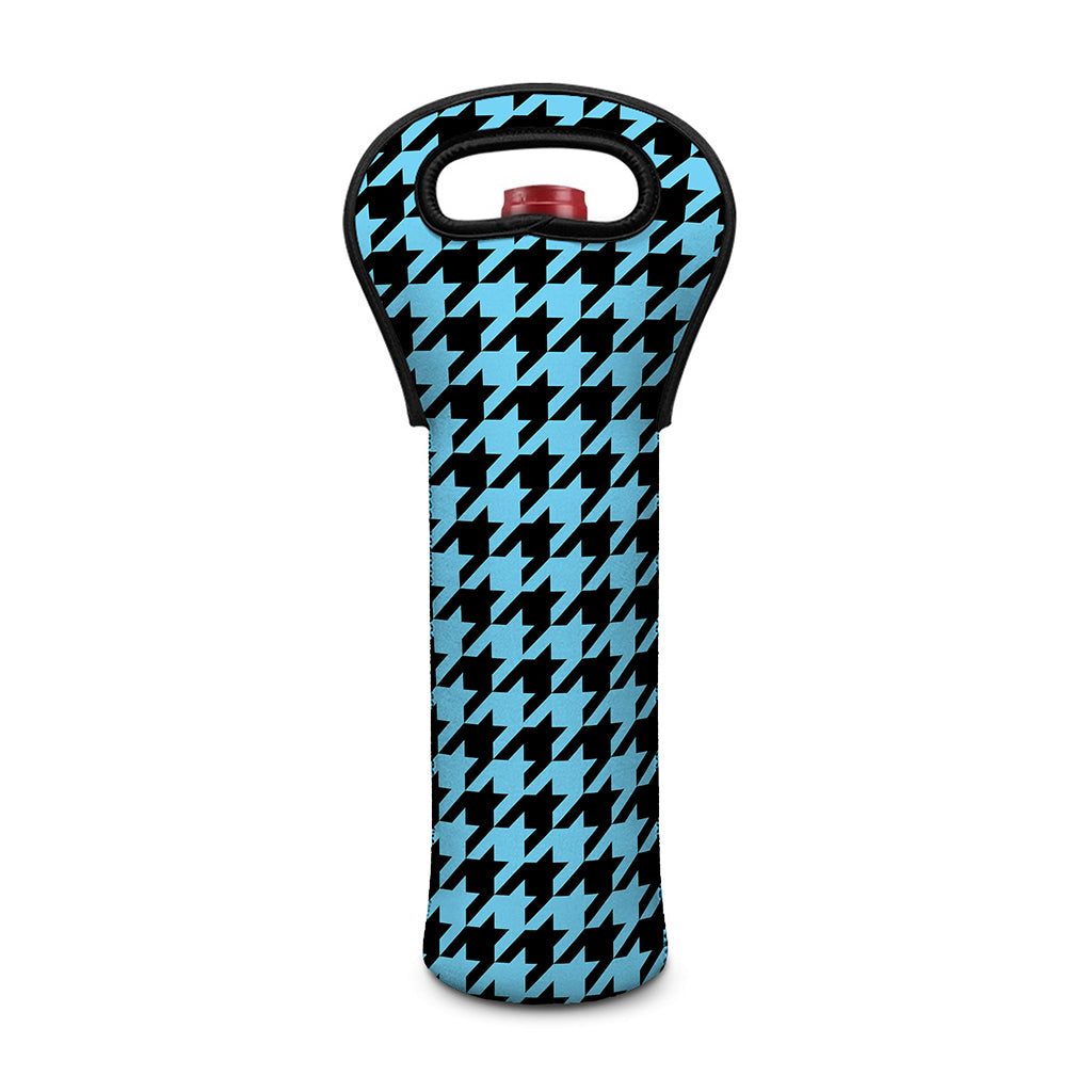 Blue And Black Houndstooth Pattern Print Single Neoprene Wine Tote