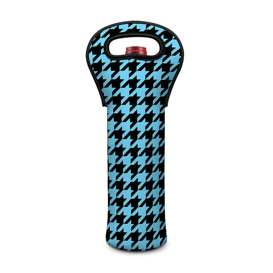 Blue And Black Houndstooth Pattern Print Single Neoprene Wine Tote