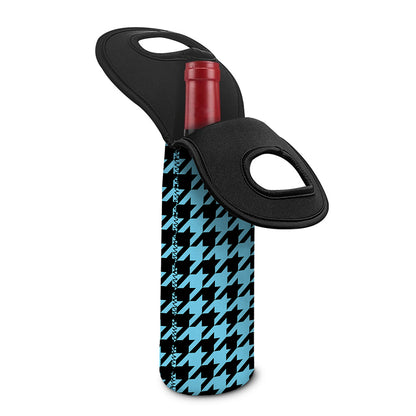 Blue And Black Houndstooth Pattern Print Single Neoprene Wine Tote