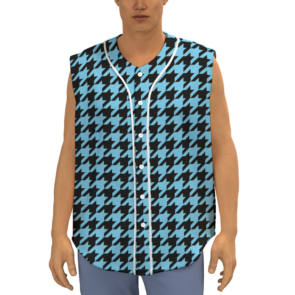 Blue And Black Houndstooth Pattern Print Sleeveless Baseball Jersey