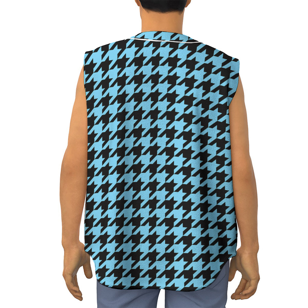 Blue And Black Houndstooth Pattern Print Sleeveless Baseball Jersey