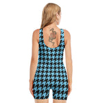 Blue And Black Houndstooth Pattern Print Sleeveless One Piece Swimsuit