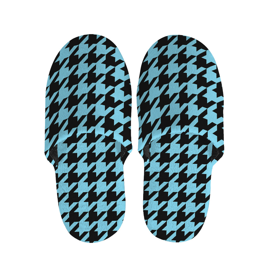 Blue And Black Houndstooth Pattern Print Slippers