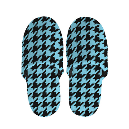 Blue And Black Houndstooth Pattern Print Slippers